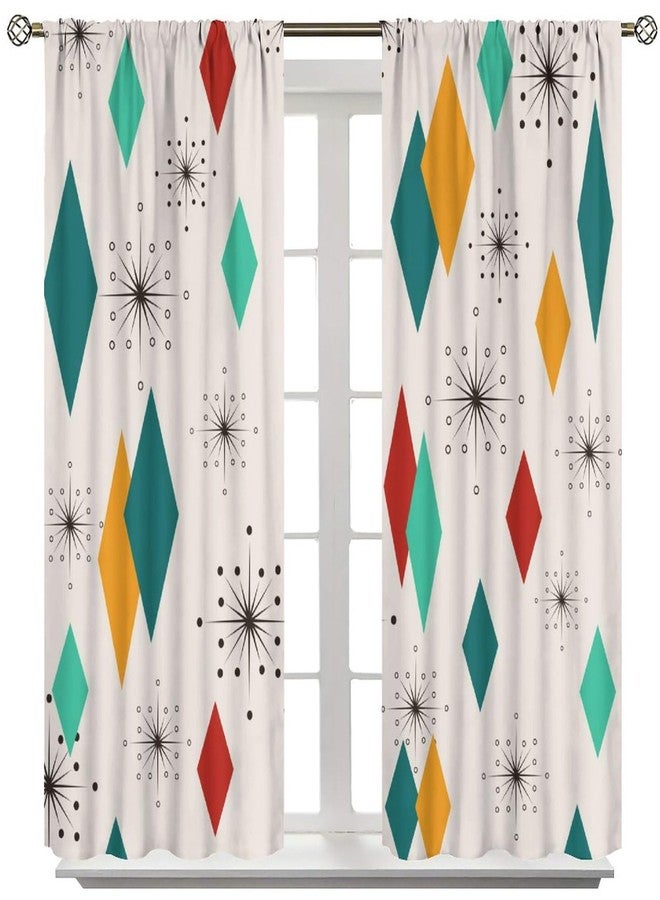 YCness Mid Century Curtains, Modern Diamond Pattern Print Window Treatments for Living Room Bedroom Nursery Kitchen, Absctract Geometric Retro 1950S 1960S Drapes 2 Panel Sets,42x45 Inch Decor - Image 2